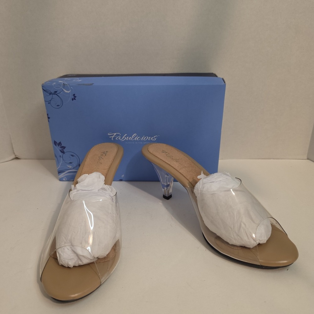 Fabulicious Belle-301 Women's Size 11 Clear Lucite Heels Nude Slide Sandals
